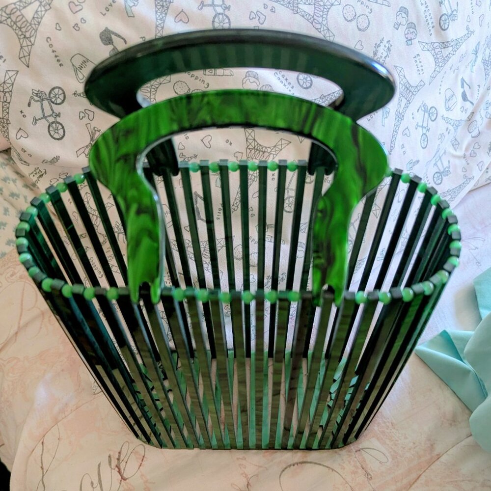 Retro Vintage Look Tiki Purse-Green Retrolite Bamboo Look Tote/Handbag - Picture 13 of 16
